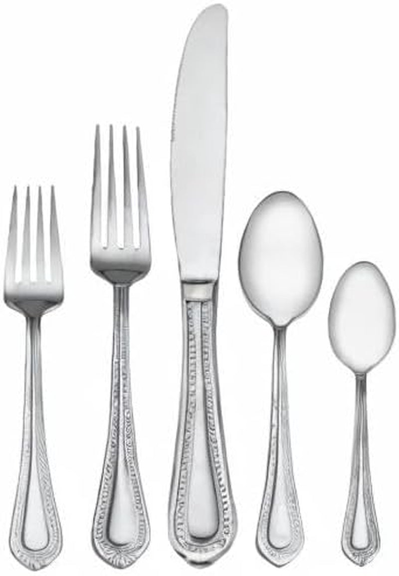 Regent Bead 65 Piece Silverware Set, 18.10 Polished Mirror Stainless Steel, Service for 12 with Serving Set