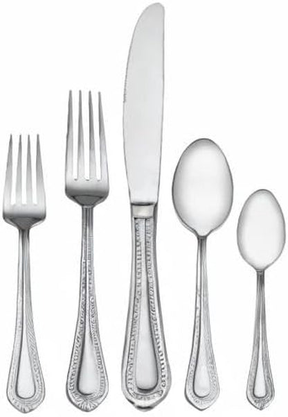 Regent Bead 65 Piece Silverware Set, 18.10 Polished Mirror Stainless Steel, Service for 12 with Serving Set