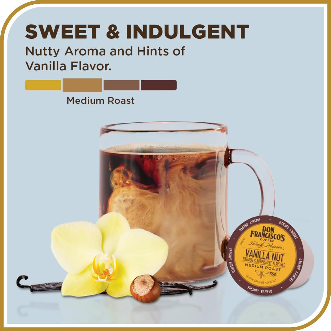 Vanilla Nut Flavored Medium Roast Coffee Pods - 55 Count - Recyclable Single-Serve Coffee Pods