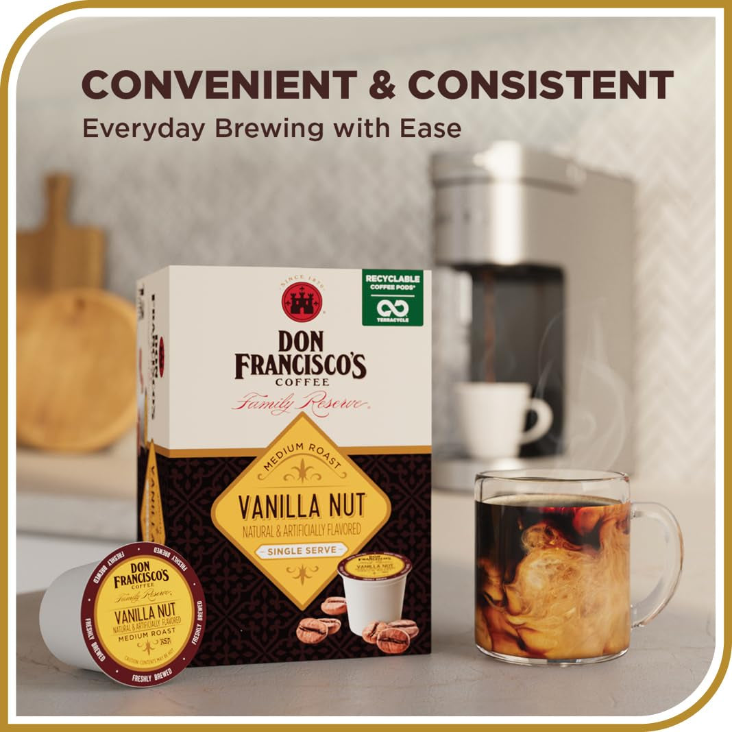 Vanilla Nut Flavored Medium Roast Coffee Pods - 55 Count - Recyclable Single-Serve Coffee Pods