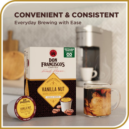 Vanilla Nut Flavored Medium Roast Coffee Pods - 55 Count - Recyclable Single-Serve Coffee Pods