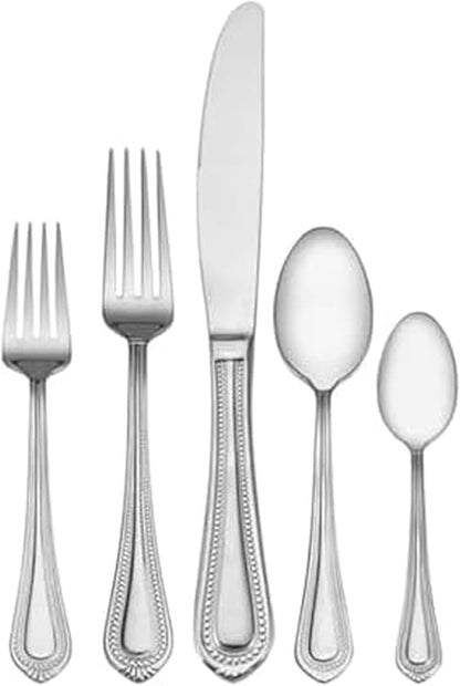 Regent Bead 65 Piece Silverware Set, 18.10 Polished Mirror Stainless Steel, Service for 12 with Serving Set